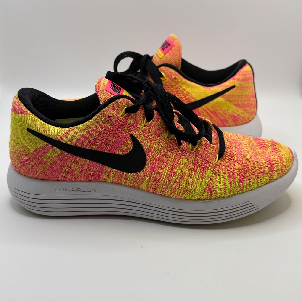 Nike LunarEpic Low Flyknit Womens Running Shoes Mango Volt pink yellow Size 6